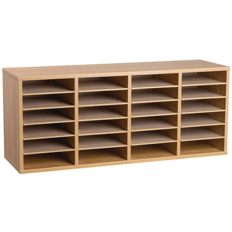 AdirOffice Wood Adjustable 24 Compartment Literature Organizer, 24 Sections, Letter Size, 39.3 x 11.8 x 16.3, Medium Oak (ALHI50024MEO) Each