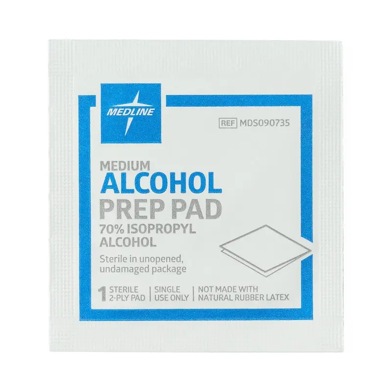 Alcohol Prep Pads, 2-Ply, Size M, 1-1/8" x 2-3/8", 200/BX (MDS090735Z) Box of 200