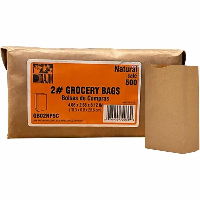 AJM Kraft Grocery Bags - 4.30" x 2.40", Brown - Kraft Paper - 500/Pack - Grocery, Food, Sandwich, Vegetables, Grain (AJMGB02NP5C) Pack of 500