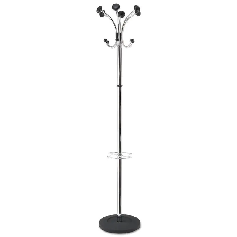 Alba Chromy Coat Stand, 12 Knobs, 16w x 16d x 70.5h, Chrome/Black (ABAPMCLAS) Each