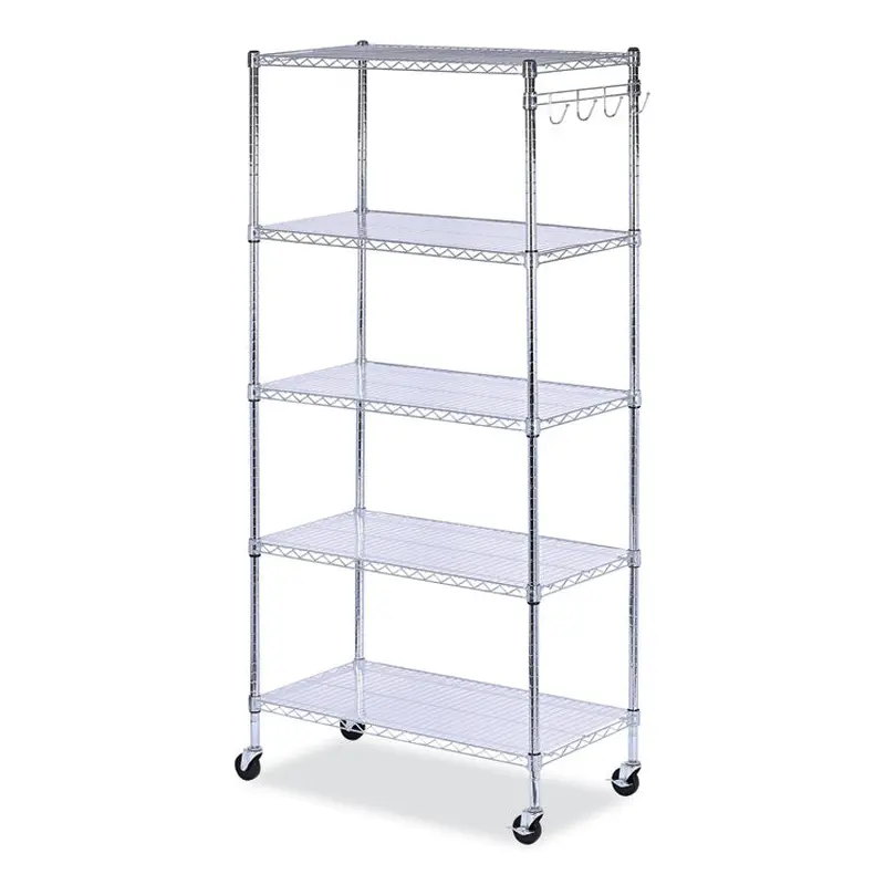 Alera 5-Shelf Wire Shelving Kit with Casters and Shelf Liners, 36w x 18d x 72h, Silver (ALESW653618SR) Each