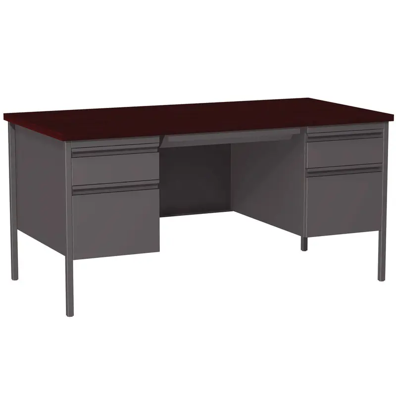 Alera Double Pedestal Steel Desk, 60" x 30" x 29.5", Mahogany/Charcoal, Charcoal Legs (ALEHSD6030CM) Each