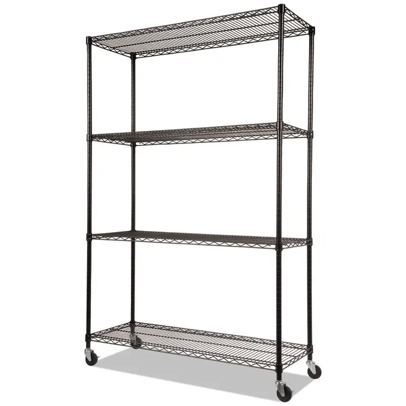Alera NSF Certified 4-Shelf Wire Shelving Kit with Casters, 48w x 18d x 72h, Black (ALESW604818BL) Each