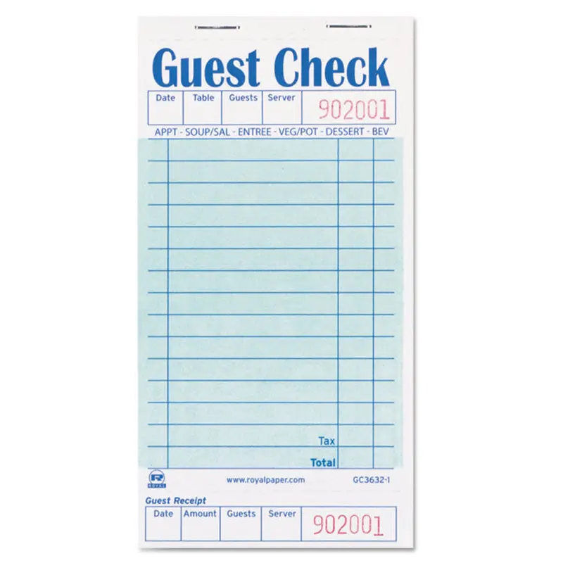 AmerCareRoyal Guest Check Pad with Ruled Back, 15 Lines, One-Part (No Copies), 3.5 x 6.7, 50 Forms/Pad, 50 Pads/Carton (RPPGC36321) Case of 50 Books