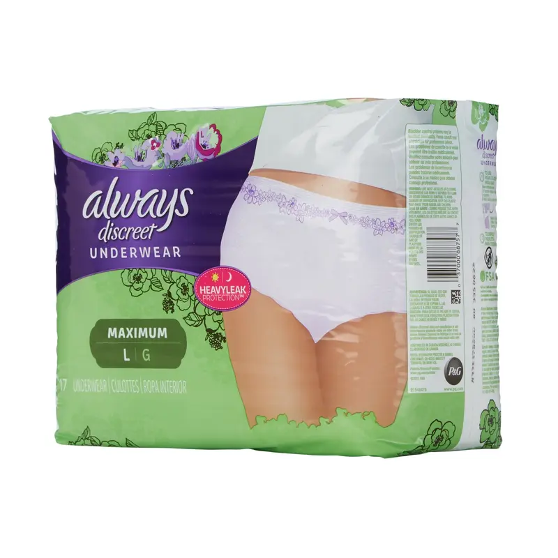 Always Discreet Female Adult Absorbent Underwear Pull On with Tear Away Seams Large Disposable Heavy Absorbency (928412_PK) 17/PK