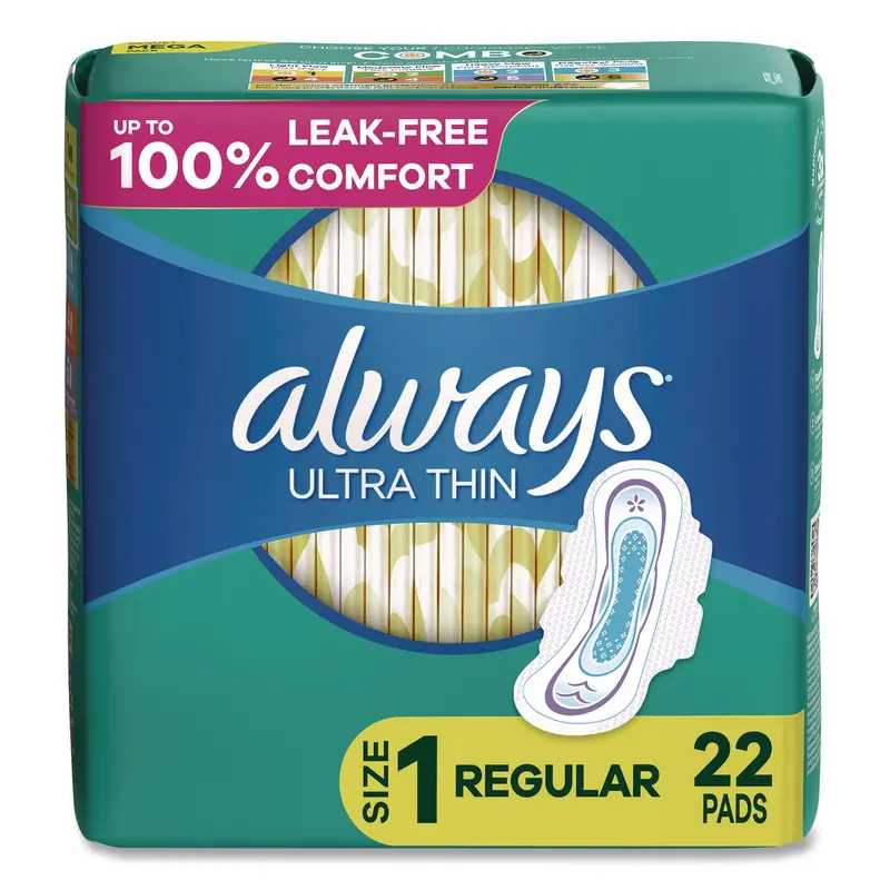 Always Ultra Thin Pads with Wings, Size 1, Regular Absorbency, 22 Pads/Pack, 12 Packs/Carton (PGC03339) Case of 264