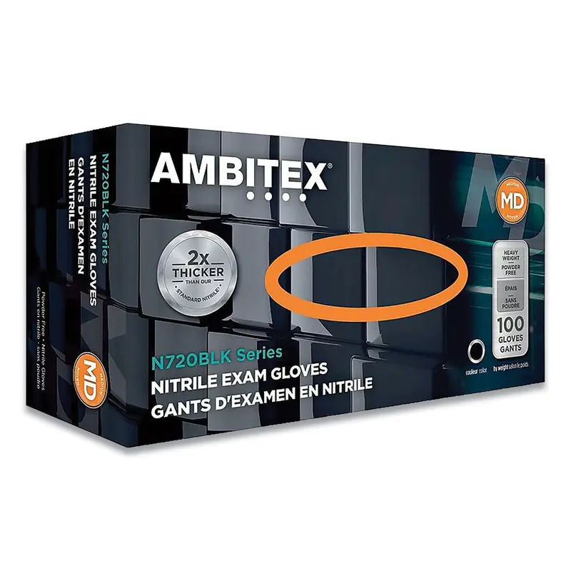 AMBITEX N720 Series Powder-Free Nitrile Gloves, 6 mil, Medium, Black, 100/Box, 10 Boxes/Carton (TXINMD720BLK) Each