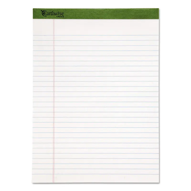 Ampad Earthwise by Ampad Recycled Writing Pad, Wide/Legal Rule, Politex Green Headband, 50 White 8.5 x 11.75 Sheets, Dozen (TOP20172) 1 Dozen