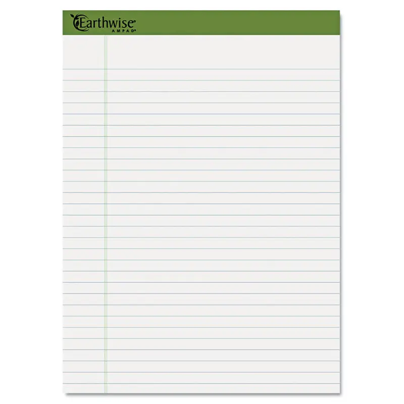 Ampad Earthwise by Ampad Recycled Writing Pad, Wide/Legal Rule, Politex Sand Headband, 40 White 8.5 x 11.75 Sheets, 4/Pack (TOP40102) Pack of 4