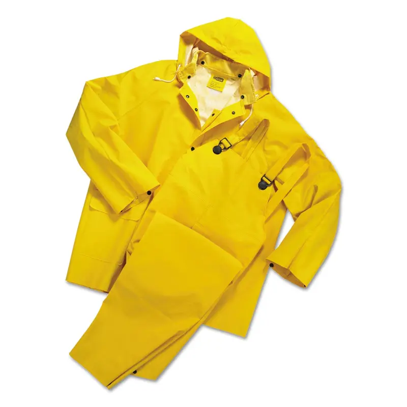Anchor Brand 3-Pc Rainsuit, Jacket/Hood/Overalls, 0.35 mm, PVC Over Polyester, Yellow, Large (101-9000-L) Each