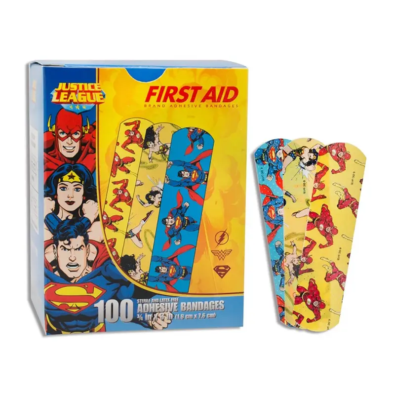 American White Cross Stat Strip Adhesive Strip 3/4 X 3 Inch Plastic Rectangle Kid Design (Superman / Wonder Woman / Flash) Sterile (928131_CS) 12/CS
