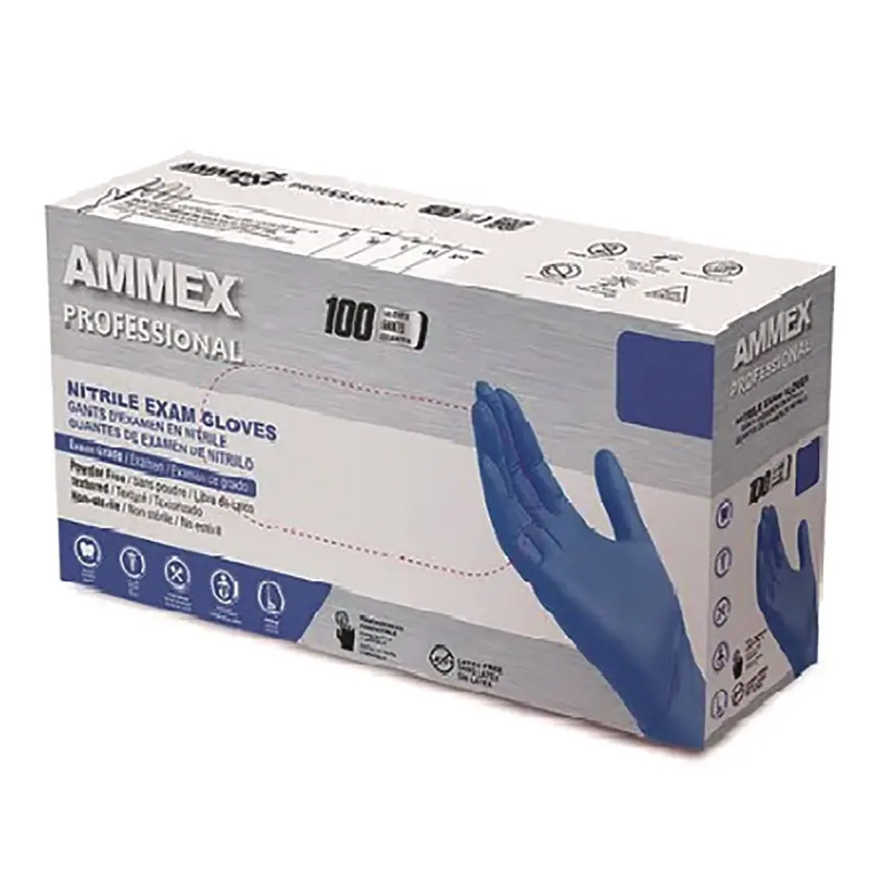 AMMEX Professional Nitrile Exam Gloves, Powder-Free, Small, Blue, 100/Box (AXCACNPF42100BX) Box of 100