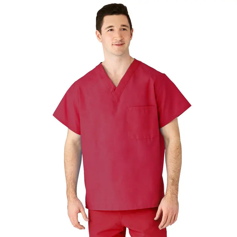 AngelStat Unisex Reversible V-Neck Scrub Top with 2 Pockets, Raspberry, Size 2XL, Color Code, 1 EA (610NTRXXL-CM) Each