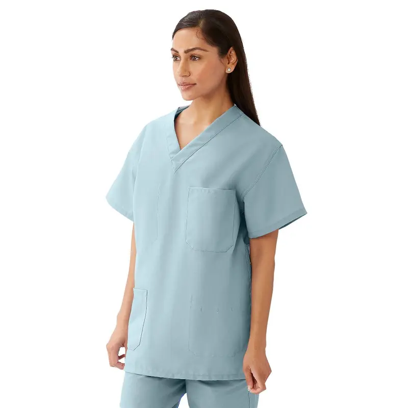 AngelStat Unisex Reversible V-Neck Scrub Top with 4 Pockets, Misty, Size M, Angelica Color Code, 1 EA (M630NTZM-CA) Each