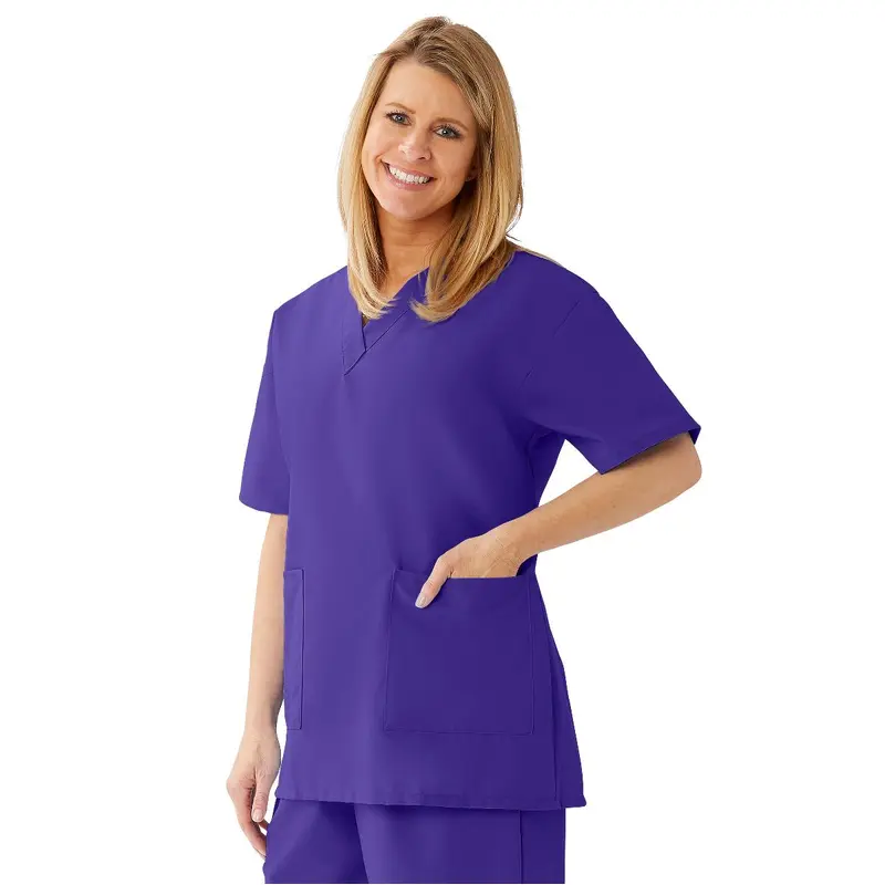 AngelStat Women's V-Neck Tunic Scrub Tops with 2 Pockets, Regal Purple, Size 2XL, 1 EA (893NRPXXL) Each