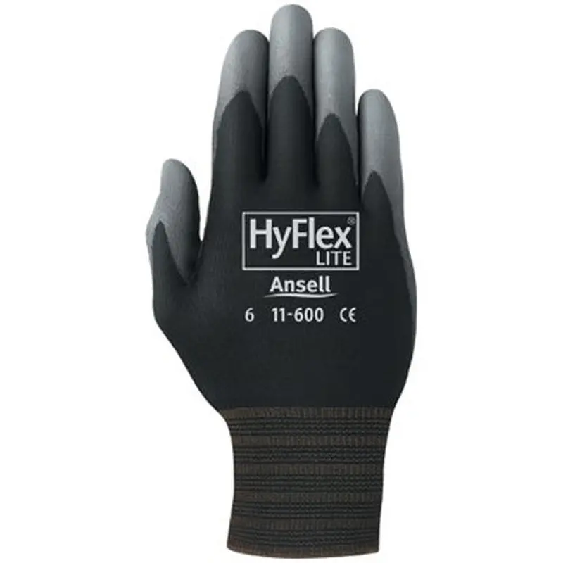 Ansell 11-600 Palm-Coated Gloves, Size 7, Black (012-11-600-7-BK) 12 Pairs