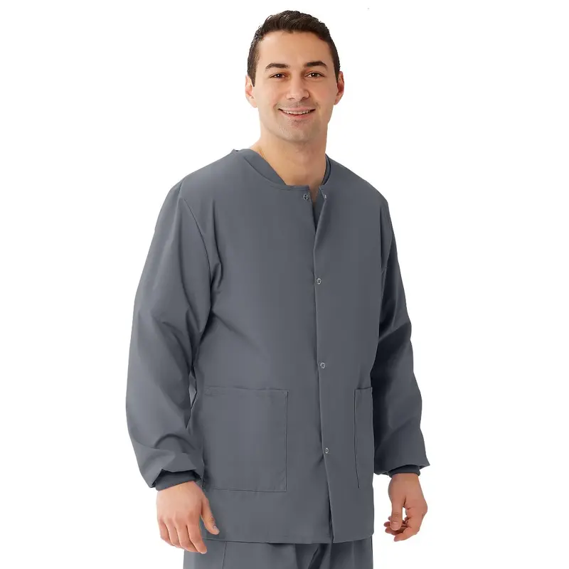 AngelStat Unisex Snap-Front Warm-Up Scrub Jacket, Charcoal, Size 2XL, 1 EA (849NCCXXL) Each