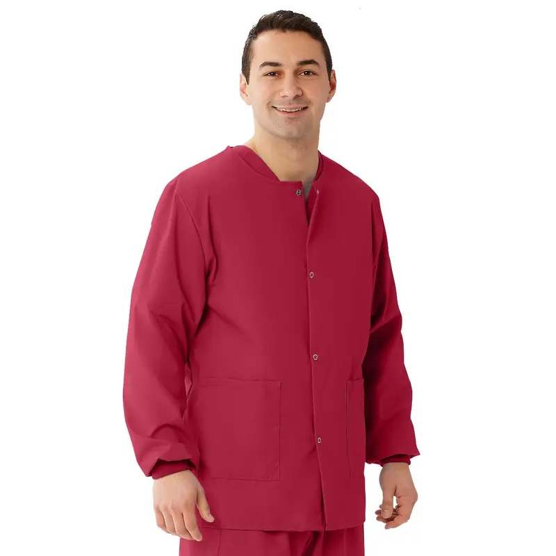AngelStat Unisex Snap-Front Warm-Up Scrub Jacket, Raspberry, Size 4XL, 1 EA (849NTR4XL) Each