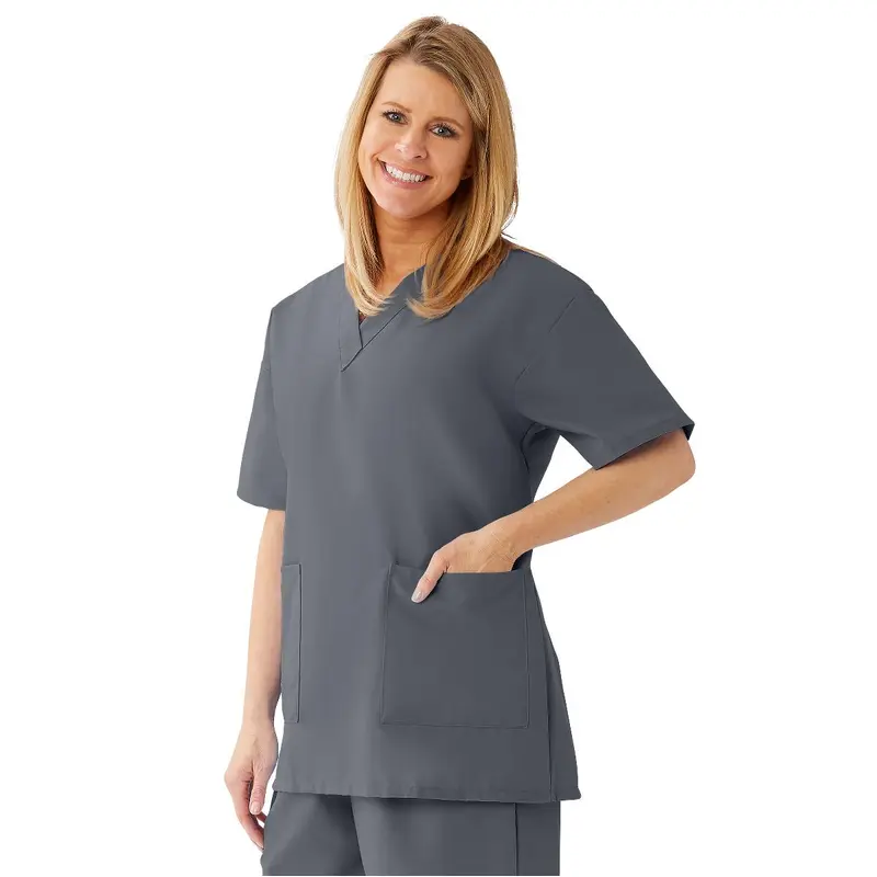 AngelStat Women's V-Neck Tunic Scrub Tops with 2 Pockets, Charcoal, Size 2XL, 1 EA (893NCCXXL) Each