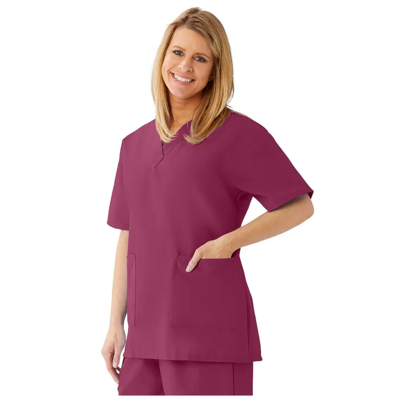 AngelStat Women's V-Neck Tunic Scrub Tops with 2 Pockets, Raspberry, Size 2XL, 1 EA (893NTRXXL) Each