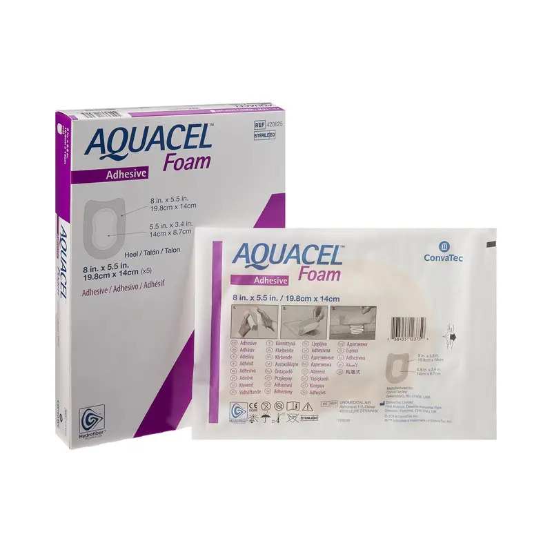 Aquacel Foam Dressing 5-1/2 X 8 Inch With Border Waterproof Film Backing Silicone Adhesive Heel Sterile (802597_EA) 1/EA