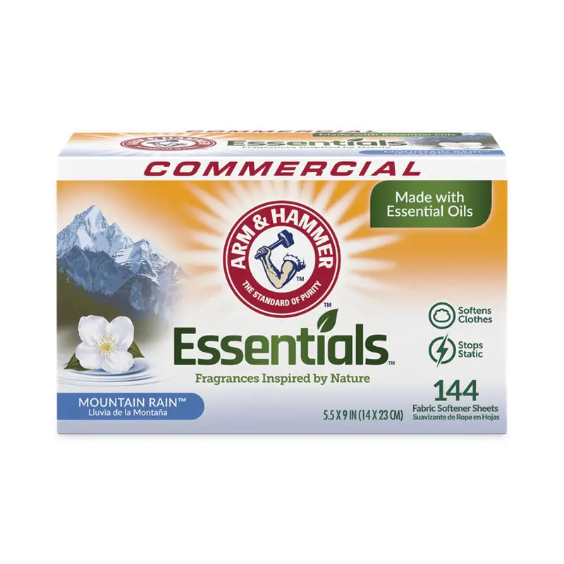 Arm & Hammer Essentials Dryer Sheets, Mountain Rain, 144 Sheets/Box, 6 Boxes/Carton (CDC3320000102) Case of 6 Boxes