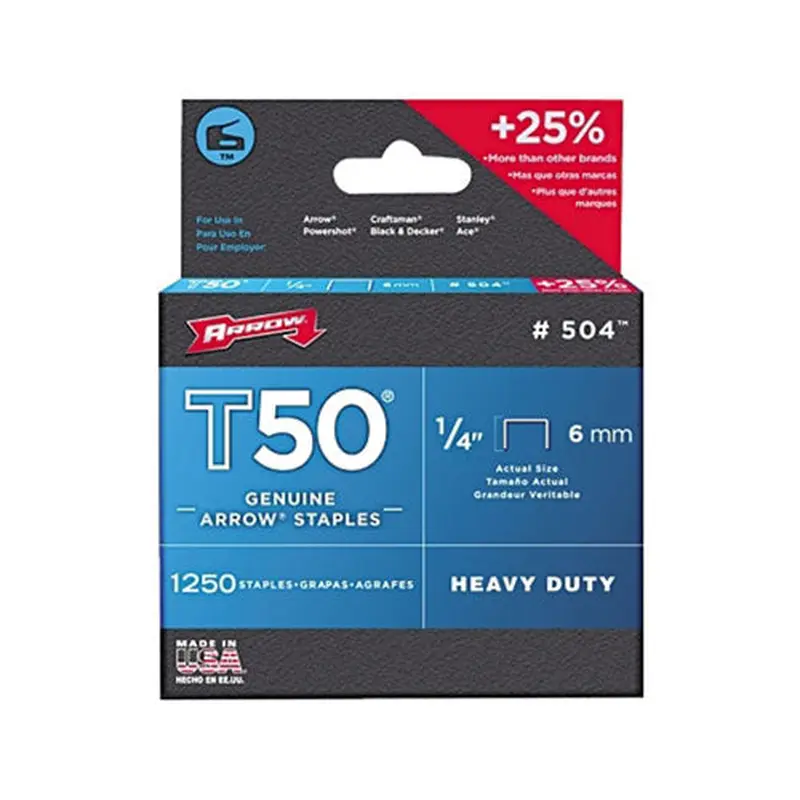 Arrow Fastener T50 Type Staple, #504, 1/4 in L x 3/8 in W, 1,250/PK (091-50424) 1 Pack