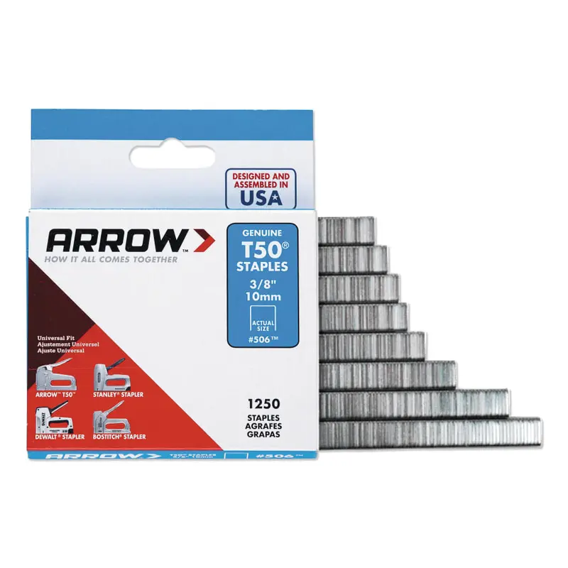 Arrow Fastener T50 Type Staple, #508, 1/2 in L x 3/8 in W, 1,250/PK (091-50824) Each