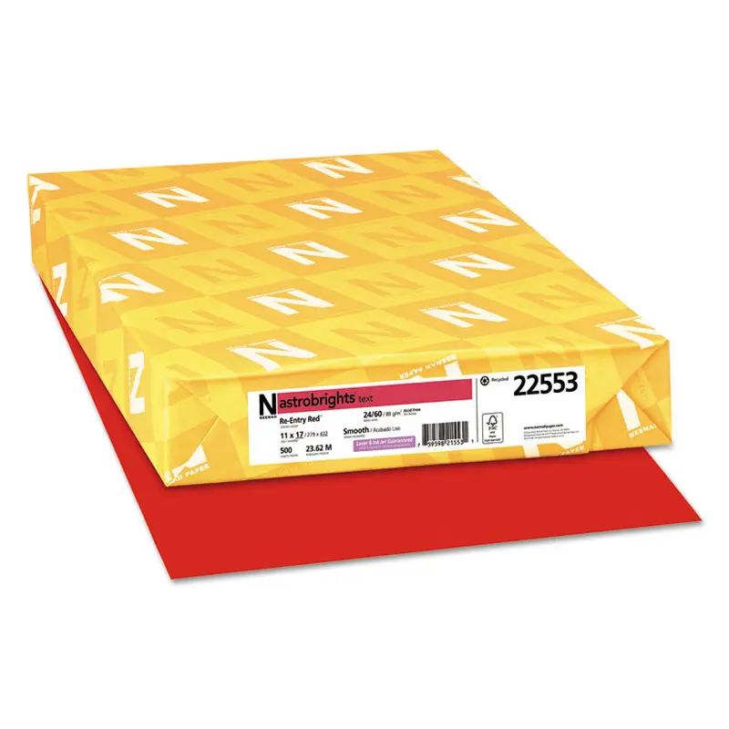 Astrobrights Color Paper, 24 lb Bond Weight, 11 x 17, Re-Entry Red, 500/Ream (WAU22553) 1 Ream