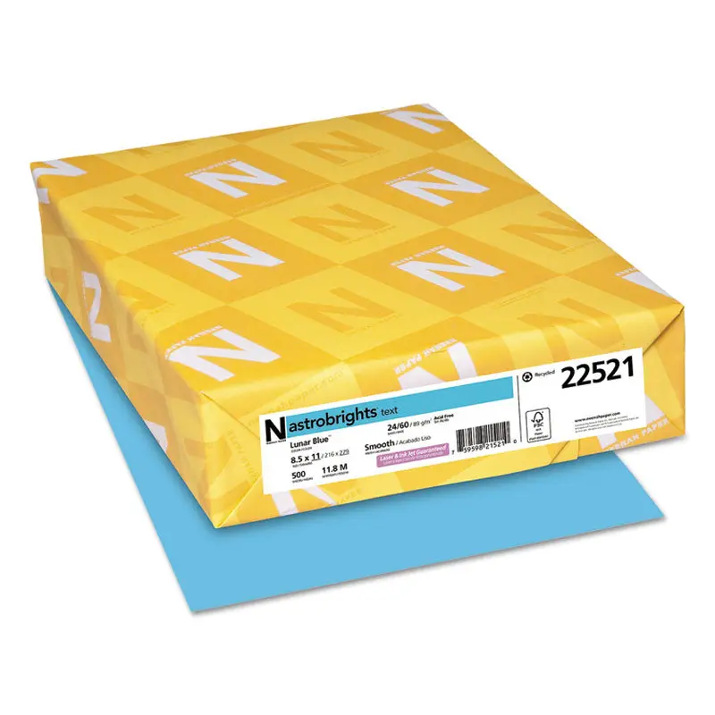 Astrobrights Color Paper, 24 lb Bond Weight, 8.5 x 11, Lunar Blue, 500 Sheets/Ream (WAU22521) 1 Ream