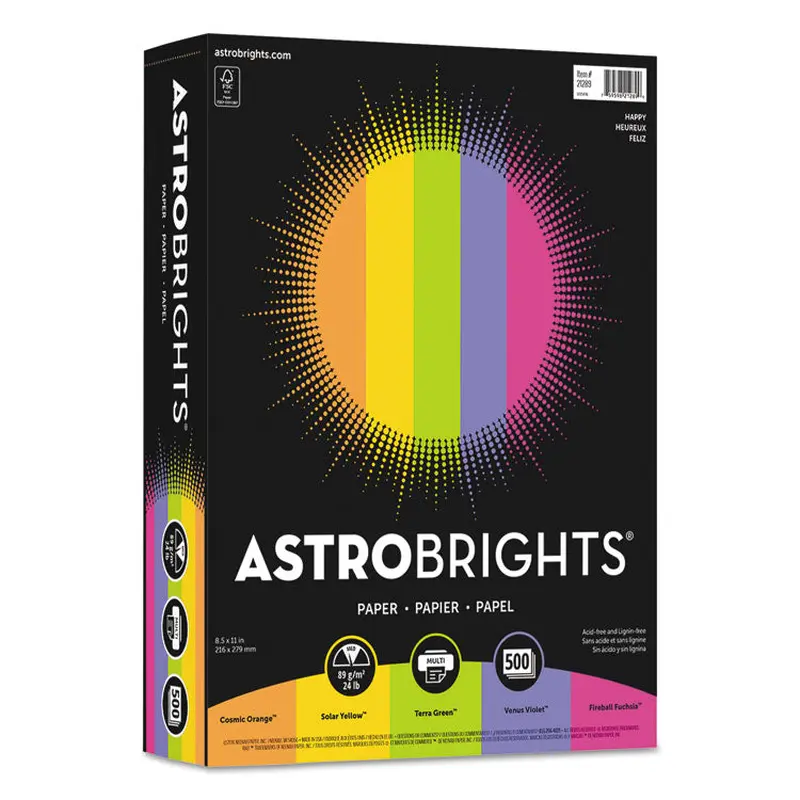 Astrobrights Color Paper - "Happy" Assortment, 24 lb Bond Weight, 8.5 x 11, Assorted Happy Colors, 500/Ream (WAU21289) 1 Ream