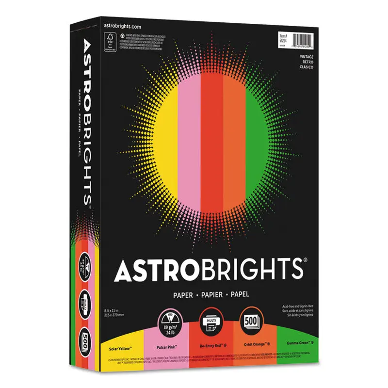 Astrobrights Color Paper -"Vintage" Assortment, 24 lb Bond Weight, 8.5 x 11, Assorted Vintage Colors, 500/Ream (WAU21224) 1 Ream