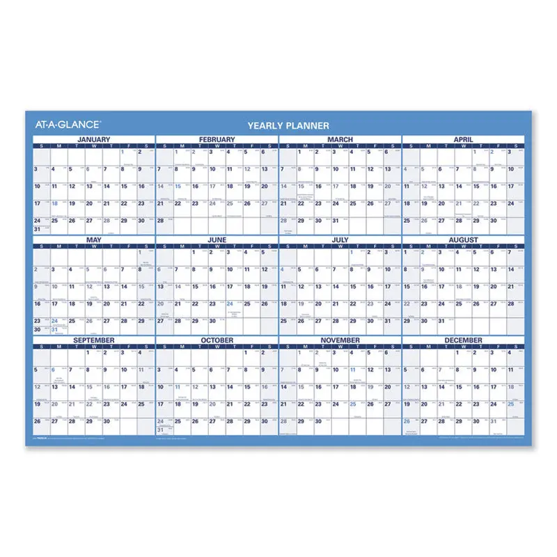 AT-A-GLANCE Horizontal Reversible/Erasable Wall Planner, 36 x 24, White/Blue Sheets, 12-Month (Jan to Dec): 2026 (AAGPM20028) Each