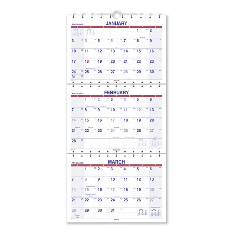 AT-A-GLANCE Move-A-Page Three-Month Wall Calendar, 12 x 27, White/Red/Blue Sheets, 15-Month: Dec 2025 to Feb 2027 (AAGPMLF1128) Each