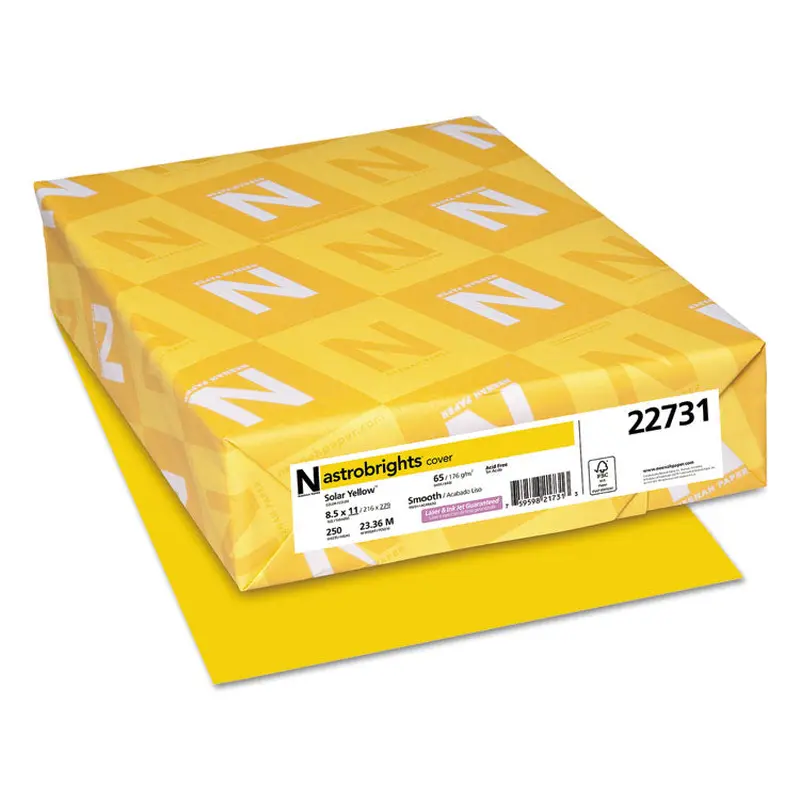 Astrobrights Color Cardstock, 65 lb Cover Weight, 8.5 x 11, Solar Yellow, 250/Pack (WAU22731) Each