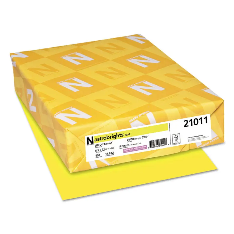 Astrobrights Color Paper, 24 lb Bond Weight, 8.5 x 11, Lift-Off Lemon, 500/Ream (WAU21011) 1 Ream