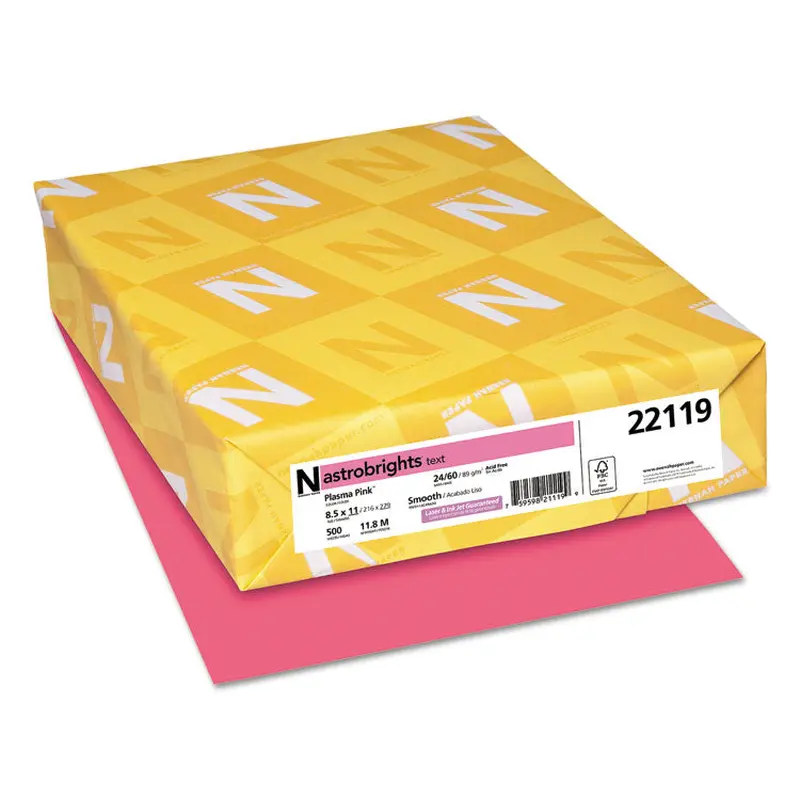 Astrobrights Color Paper, 24 lb Bond Weight, 8.5 x 11, Plasma Pink, 500/Ream (WAU22119) 1 Ream