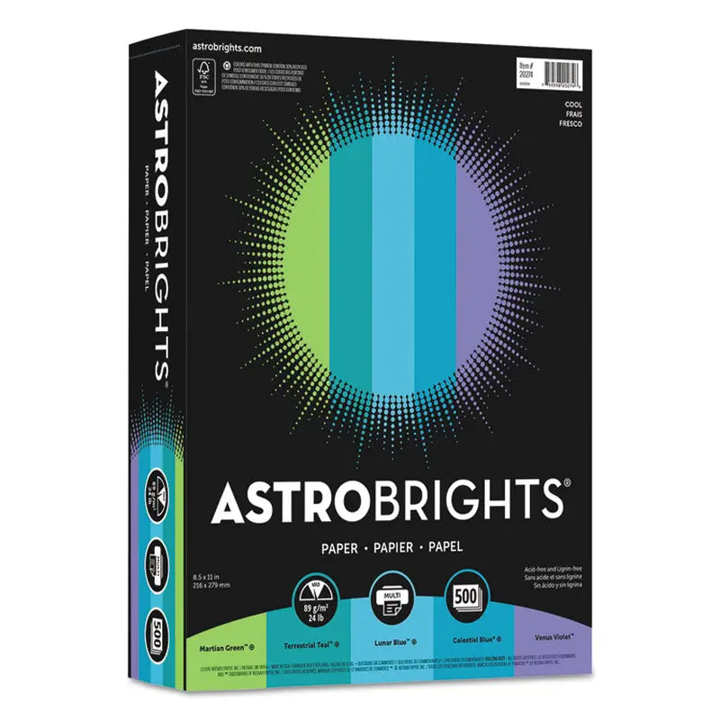 Astrobrights Color Paper - "Cool" Assortment, 24 lb Bond Weight, 8.5 x 11, Assorted Cool Colors, 500/Ream (WAU20274) 1 Ream