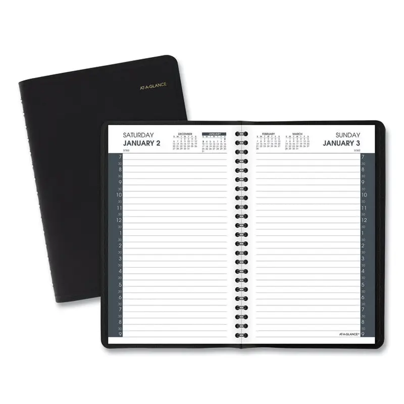 AT-A-GLANCE Daily Appointment Book with 30-Minute Appointments, 8 x 5, Black Cover, 12-Month (Jan to Dec): 2026 (AAG7020705) Each