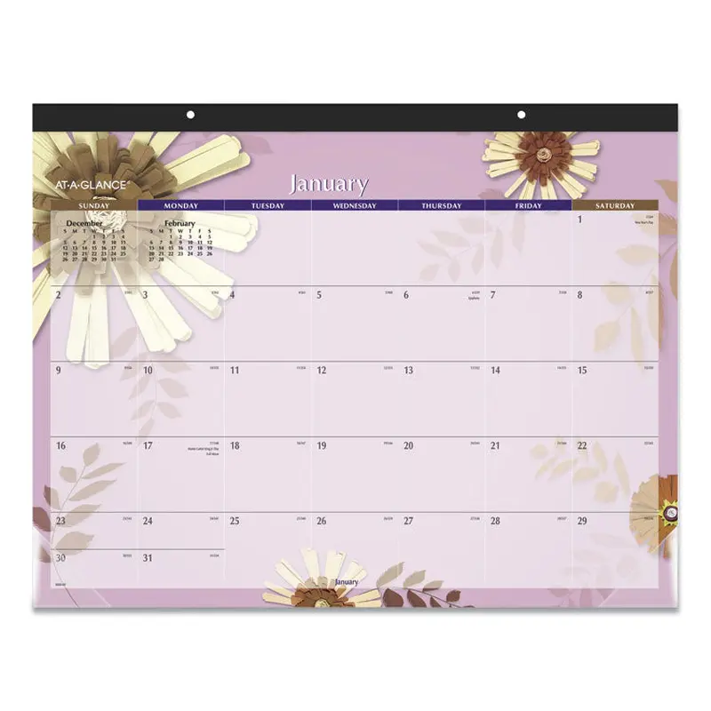 AT-A-GLANCE Paper Flowers Desk Pad, Floral Artwork, 22 x 17, Black Binding, Clear Corners, 12-Month (Jan to Dec): 2026 (AAG5035) Each