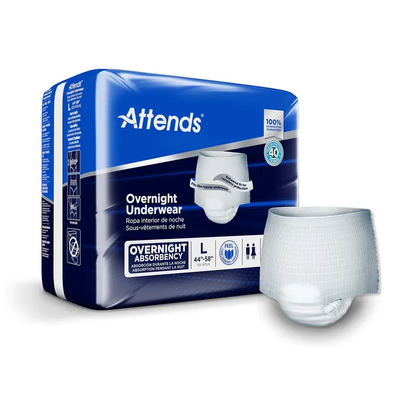 Attends Overnight Unisex Adult Absorbent Underwear Pull On with Tear Away Seams Large Disposable Heavy Absorbency (830764_BG) 14/BG