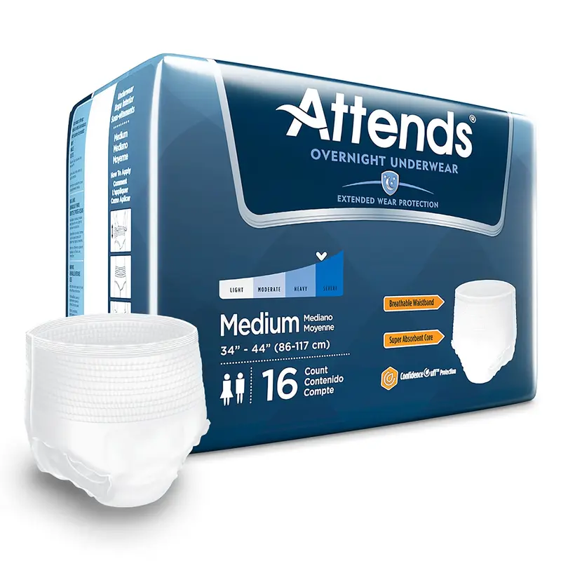 Attends Overnight Unisex Adult Absorbent Underwear Pull On with Tear Away Seams Medium Disposable Heavy Absorbency (830766_BG) 16/BG