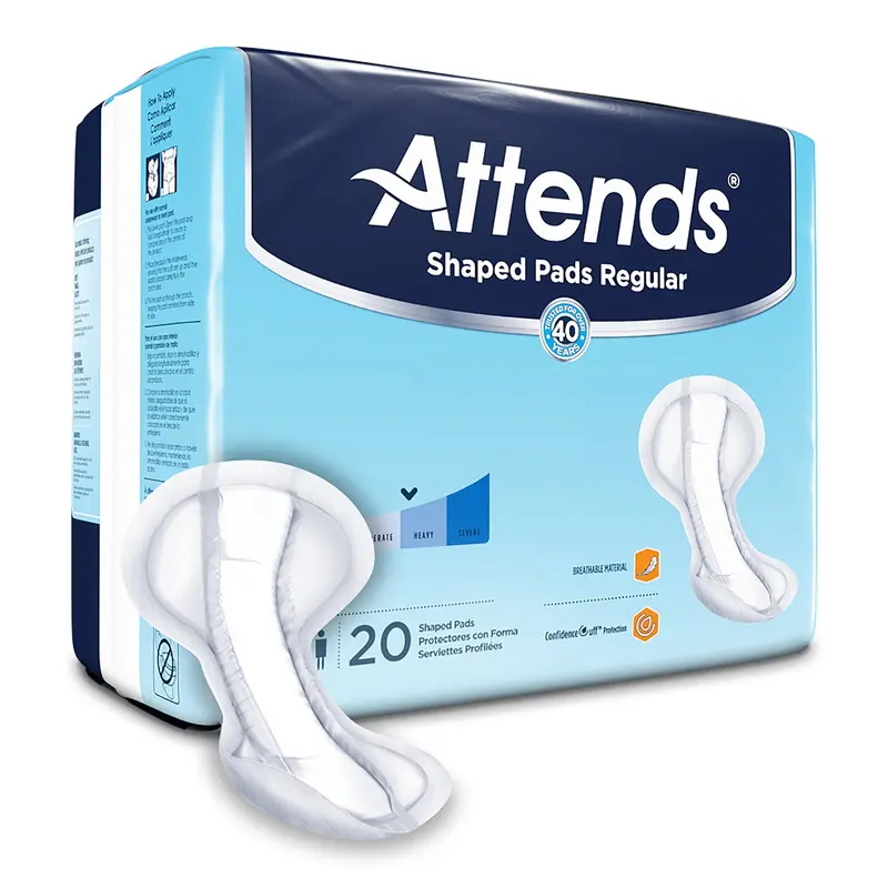 Attends Shaped Pads Regular Bladder Control Pad 12 X 25.2 Inch Heavy Absorbency Polymer Core One Size Fits Most (1186541_PK) 20/PK