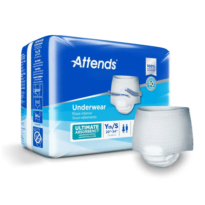 Attends Unisex Adult Absorbent Underwear Pull On with Tear Away Seams Small Disposable Heavy Absorbency (546743_BG) 20/BG