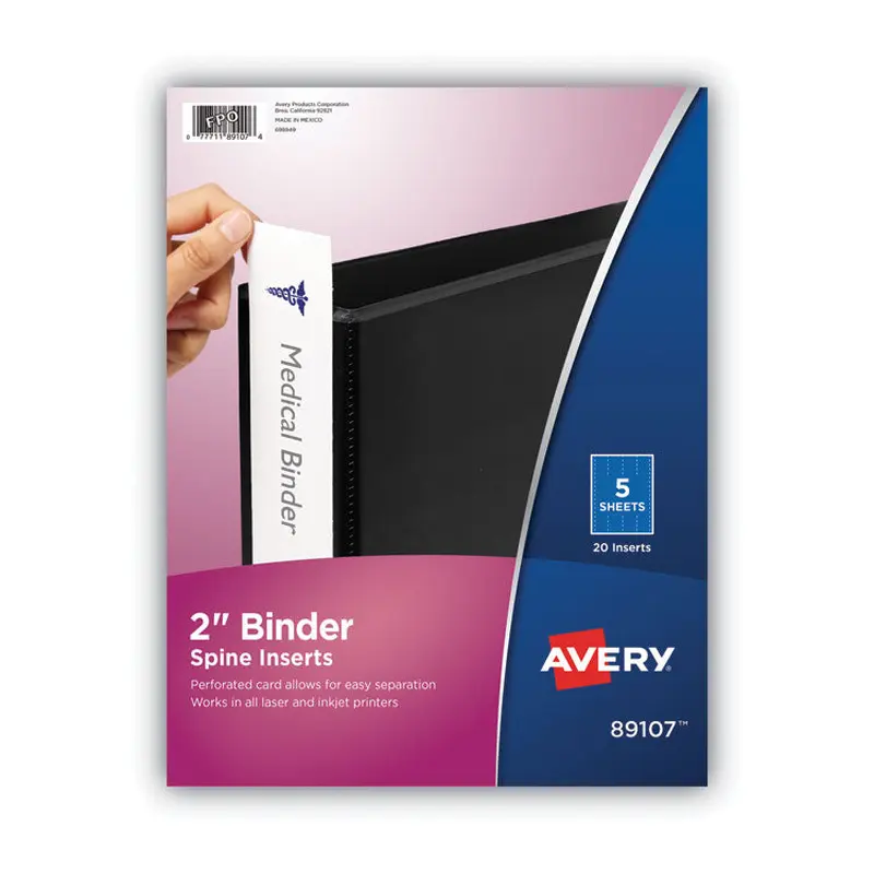 Avery Binder Spine Inserts, 2" Spine Width, 4 Inserts/Sheet, 5 Sheets/Pack (AVE89107) 1 Case of 5