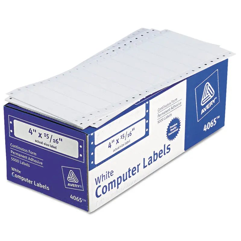 Avery Dot Matrix Printer Mailing Labels, Pin-Fed Printers, 0.94 x 4, White, 5,000/Box (AVE4065) Box of 5000