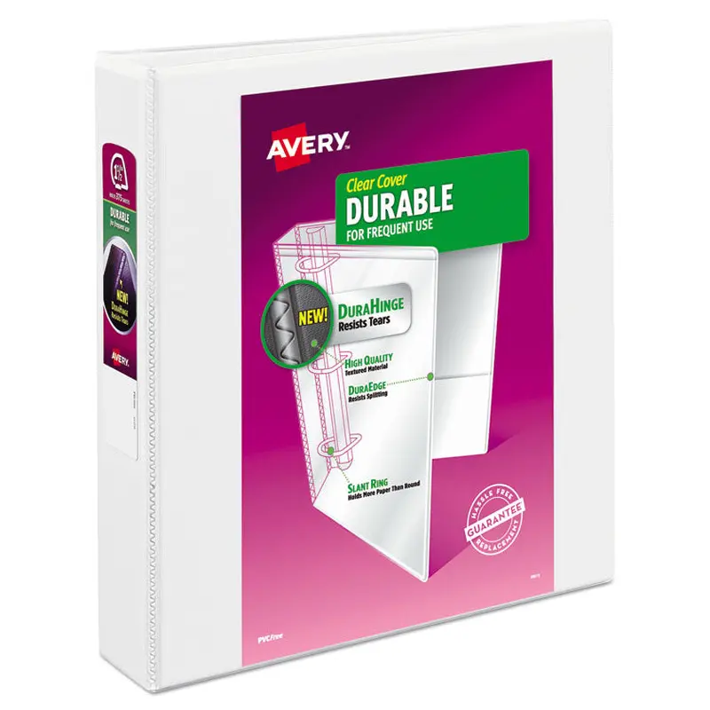 Avery Durable View Binder with DuraHinge and Slant Rings, 3 Rings, 1.5" Capacity, 11 x 8.5, White (AVE17022) Each