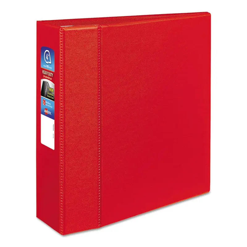 Avery Heavy-Duty Non-View Binder with DuraHinge and Locking One Touch EZD Rings, 3 Rings, 4" Capacity, 11 x 8.5, Red (AVE79584) Each