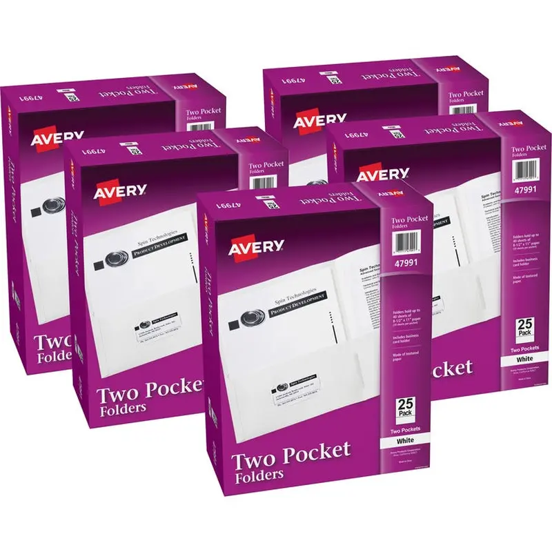 Avery® 2-Pocket Folder, Letter-size, 20Sh/Pocket, 125/CT, White (AVE47991CT) Case of 125