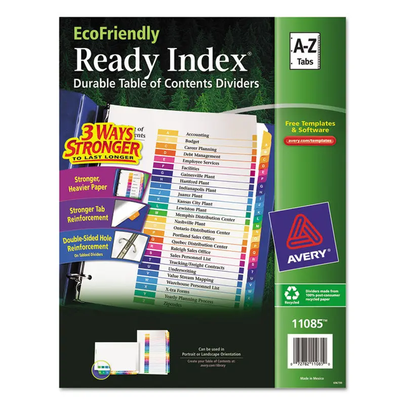 Avery Customizable Table of Contents Ready Index Dividers with Multicolor Tabs, 26-Tab, A to Z, 11 x 8.5, White, 1 Set (AVE11085) Each